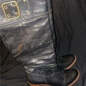 Coach Black Leather Over the Knee Boots